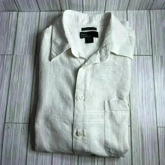 Marc Edwards XL 100% Silk white/cream slight windowpane pattern short sleeve but - Picture 10 of 12
